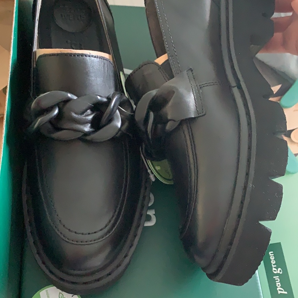 Black Leather loafers with chain. Brand New